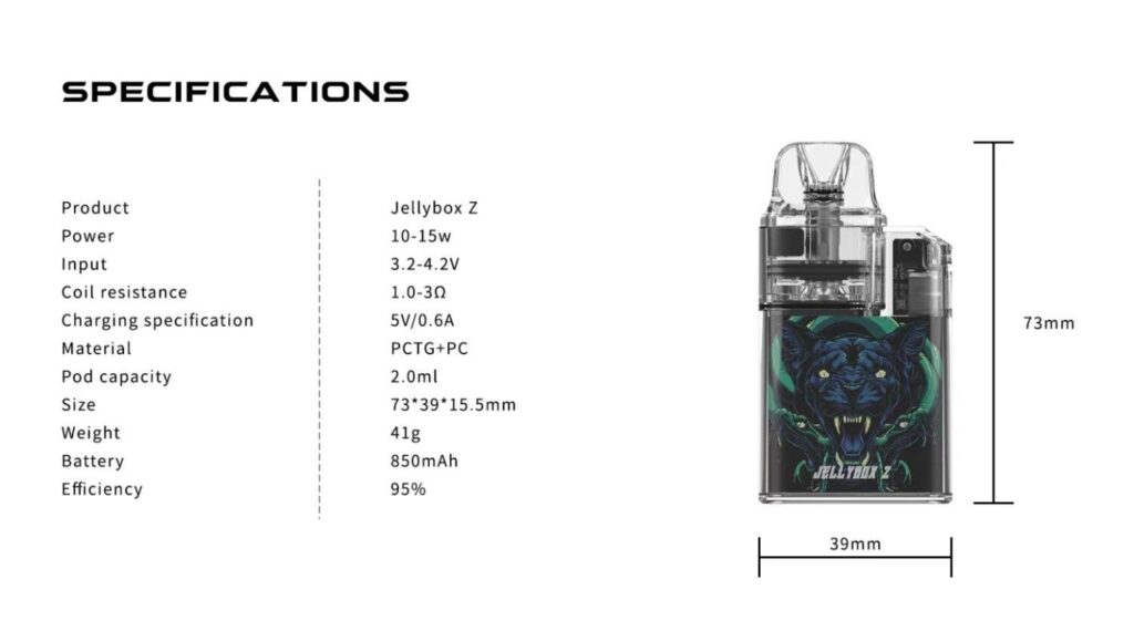 Jellybox Z Pod System Kit | 850mAh 15W spec