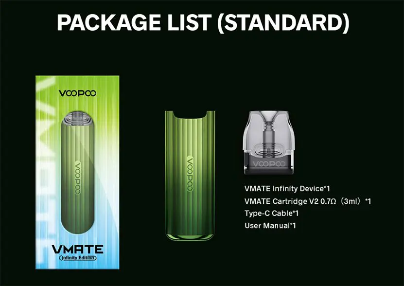 Vmate Infinity Edition Pod System Kit | 900mAh 17W package
