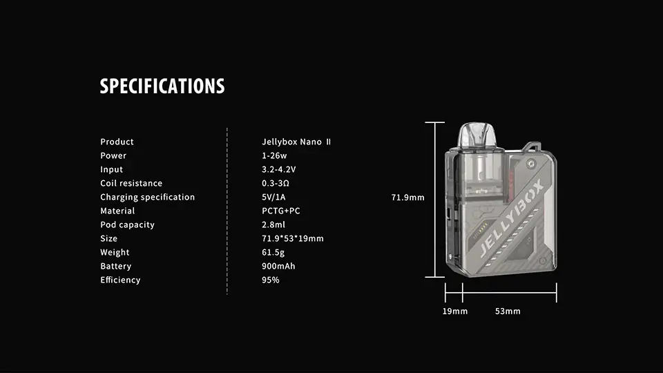 Jellybox Nano 2 Pod System Kit | 900mAh 26W Specc