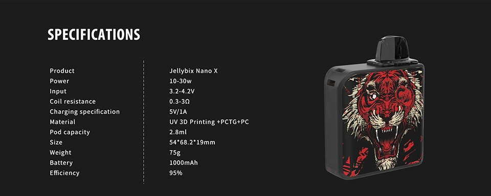 Jellybox Nano X Pod System Kit | 1000mAh 30W Spec
