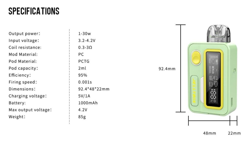 Jellybox XS Pod System Kit | 1000mAh 30W Spec