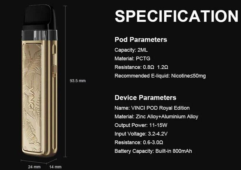 Vinci Pod Royal Pod System Kit | 1800mAh 5W Spec